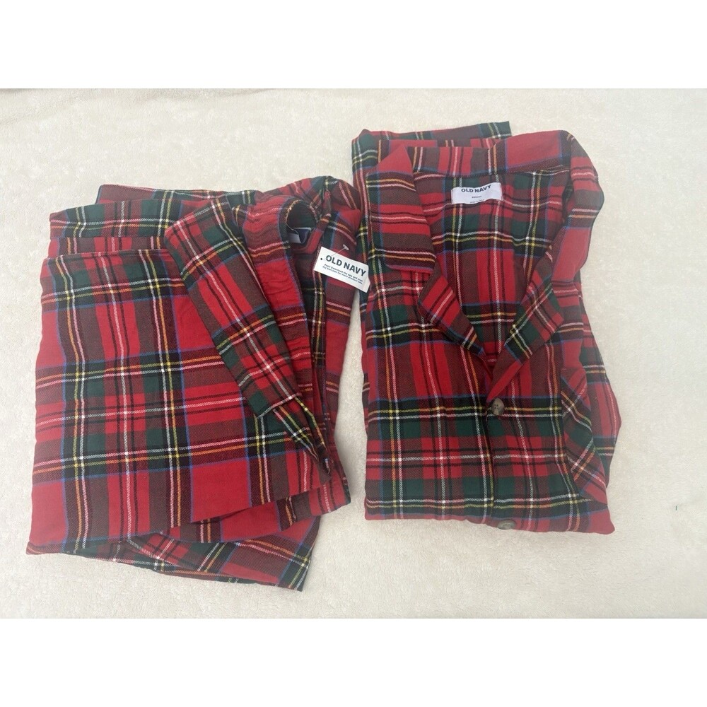 New Old Navy Men's Christmas Plaid Flannel Pajama Set Sz 4XL Red 100% Cotton